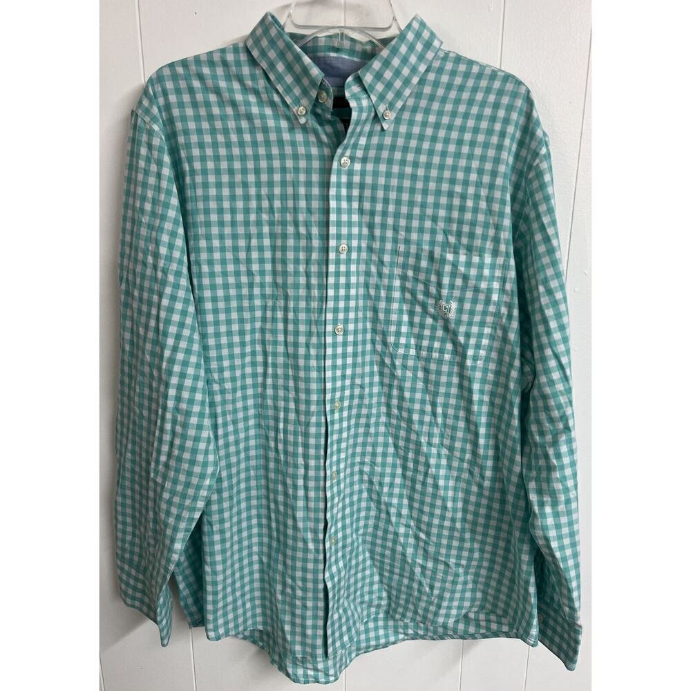 EUC Chaps Adult Long Sleeve Shirt Men's XL Cotton‎ Blue Teal Check